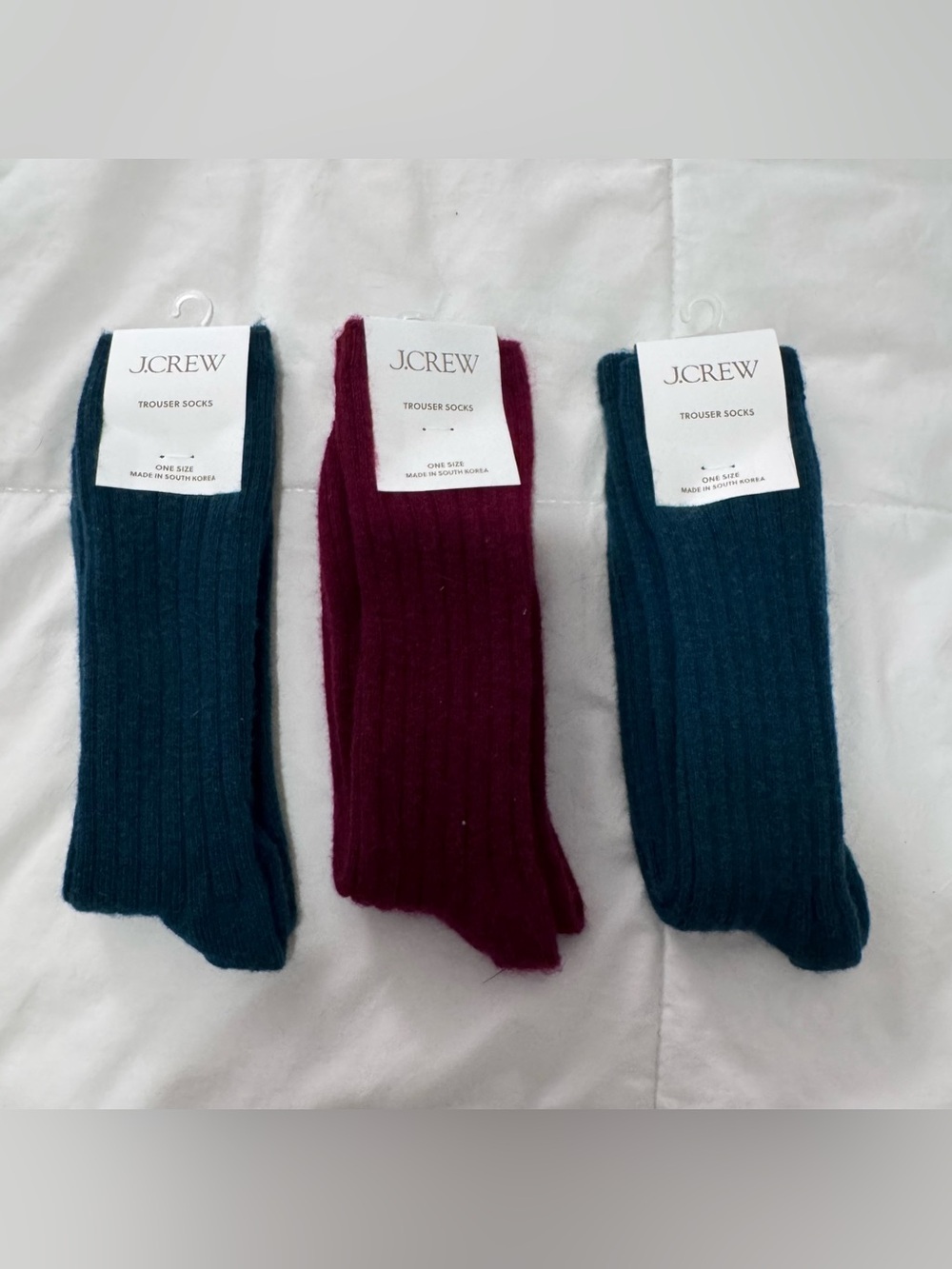 J. Crew Ribbed Trouser Socks in Teal and Burgundy